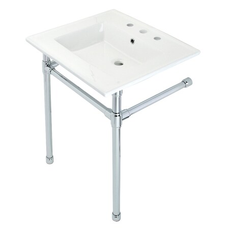 Fauceture KVPB25227W81 Dreyfuss 25" Console Sink W/SS Leg (8", 3 Hole), Wht/Chrome KVPB25227W81